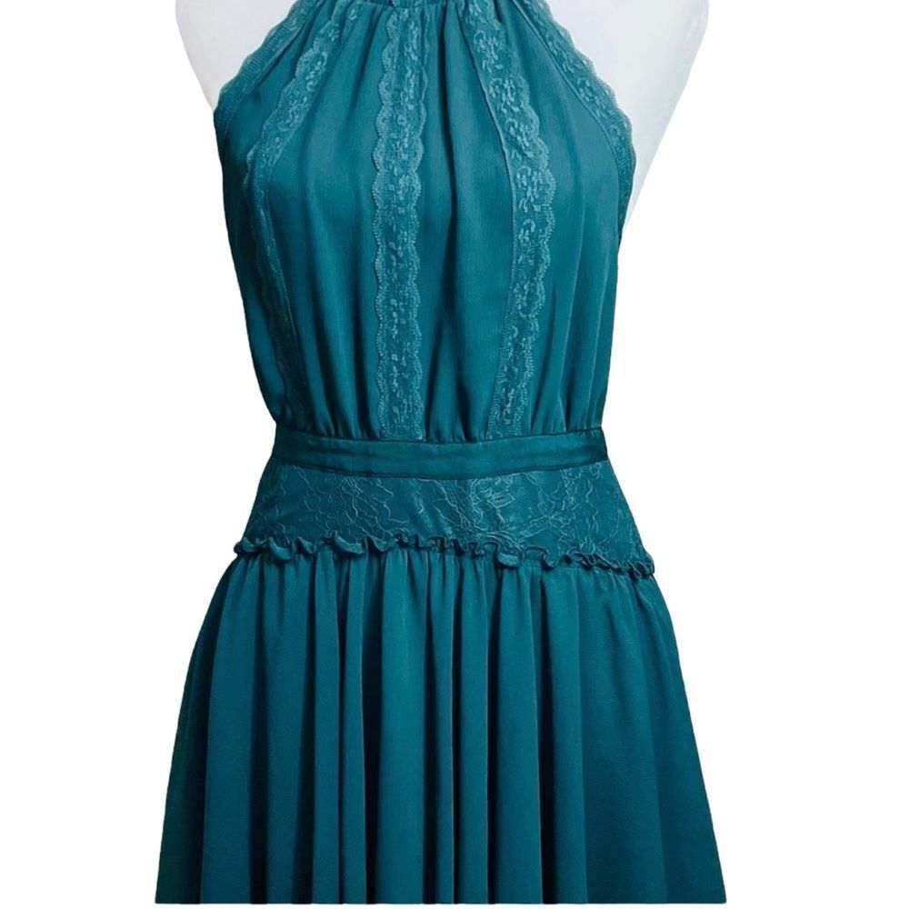 Y2K Victoria's Secret Forest Green Lace Halter Open Back Mini Dress 2 Feminine - Picture 3 of 11